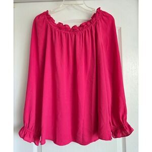 Talbots RSVP Pink Long Sleeve Ruffle Neck Cuff Blouse Sz M Office Party